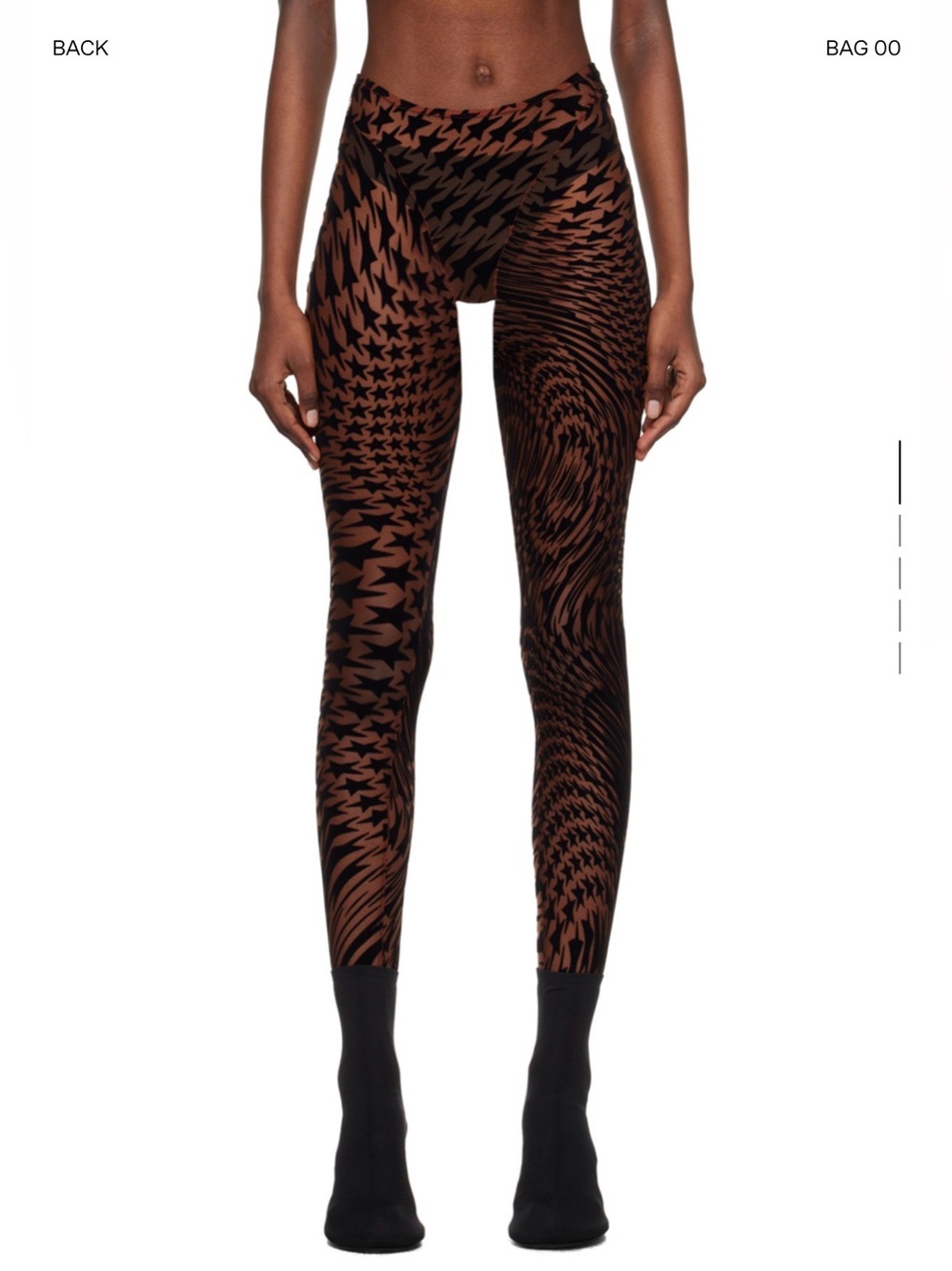 NWOT Mugler Brown & Black Sheer Swirl Star Print High-Waist Mesh Leggings Sz 46